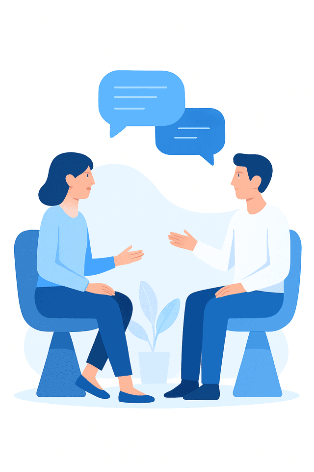 Two people talking